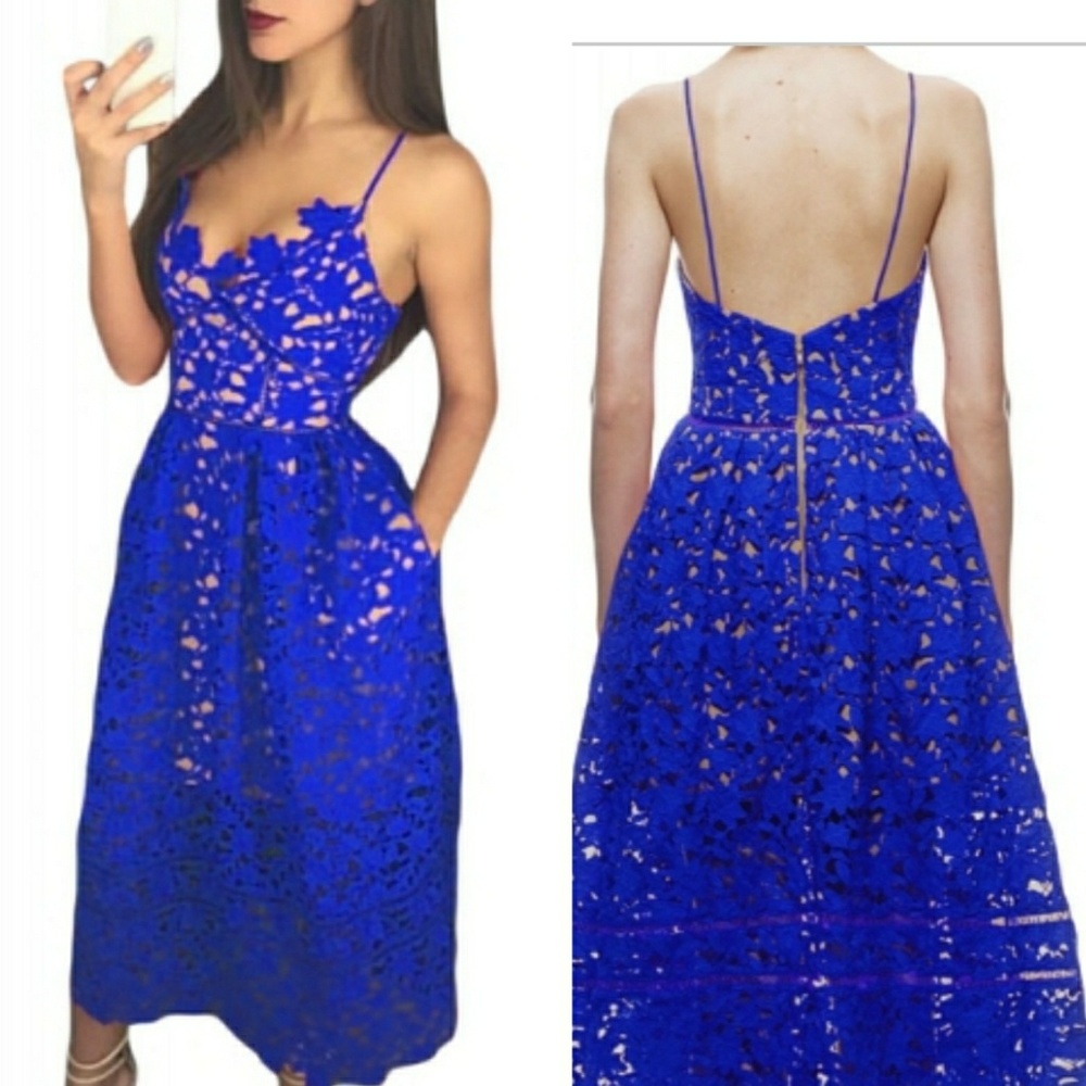 Royal Blue Lazer Cut Modern A line Dress